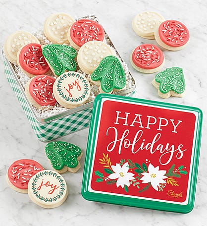 Traditional Happy Holidays Cut-Out Gift Tin